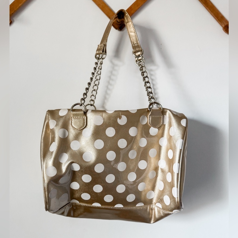 Betsey Johnson Gold And White Polka Dot Shoulder Bag - Picture 3 of 8